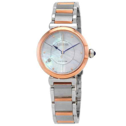 Citizen L-Serie Diamant-Akzent zweifarbige Damenuhr aus Edelstahl mit Perlmutt-Zifferblatt Eco-Drive EM1074-82D