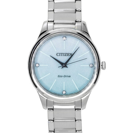 Citizen Eco-Drive Analog Edelstahl Eisblaues Zifferblatt Solar EM1220-58Y Damenuhr