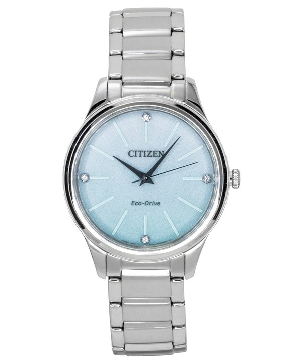 Citizen Eco-Drive Analog Edelstahl Eisblaues Zifferblatt Solar EM1220-58Y Damenuhr