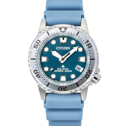 Citizen Promaster Damenuhr mit Polyurethanarmband, blauem Zifferblatt, Eco-Drive, Taucheruhr EO2027-09L, wasserdicht bis 200 m