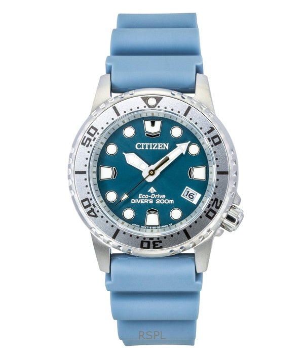 Citizen Promaster Damenuhr mit Polyurethanarmband, blauem Zifferblatt, Eco-Drive, Taucheruhr EO2027-09L, wasserdicht bis 200 m