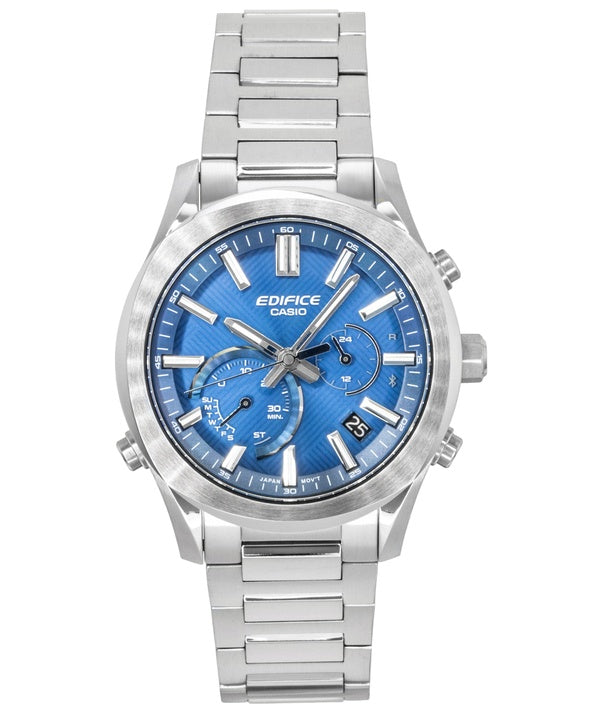 Casio Edifice Analog-Chronograph mit Smartphone-Verbindung, Edelstahl, blauem Zifferblatt, Solar, EQB-1300D-2A, 100 m, Herrenuhr