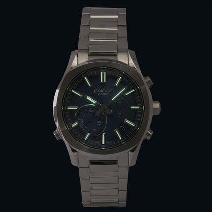 Casio Edifice Analog-Chronograph mit Smartphone-Verbindung, Edelstahl, blauem Zifferblatt, Solar, EQB-1300D-2A, 100 m, Herrenuhr