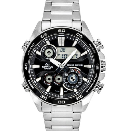 Casio Edifice Analog-Digital Herrenuhr, Edelstahl, schwarzes Zifferblatt, Quarzwerk, ERA-130D-1A, wasserdicht bis 100 m