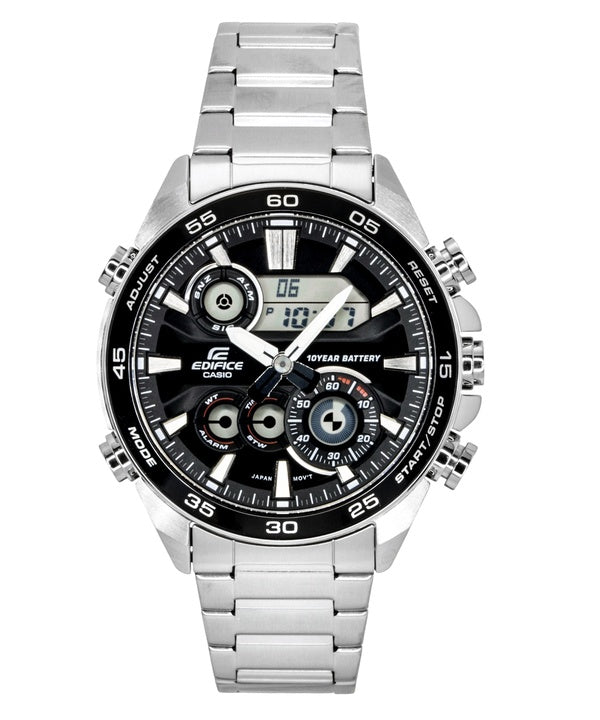 Casio Edifice Analog-Digital Herrenuhr, Edelstahl, schwarzes Zifferblatt, Quarzwerk, ERA-130D-1A, wasserdicht bis 100 m