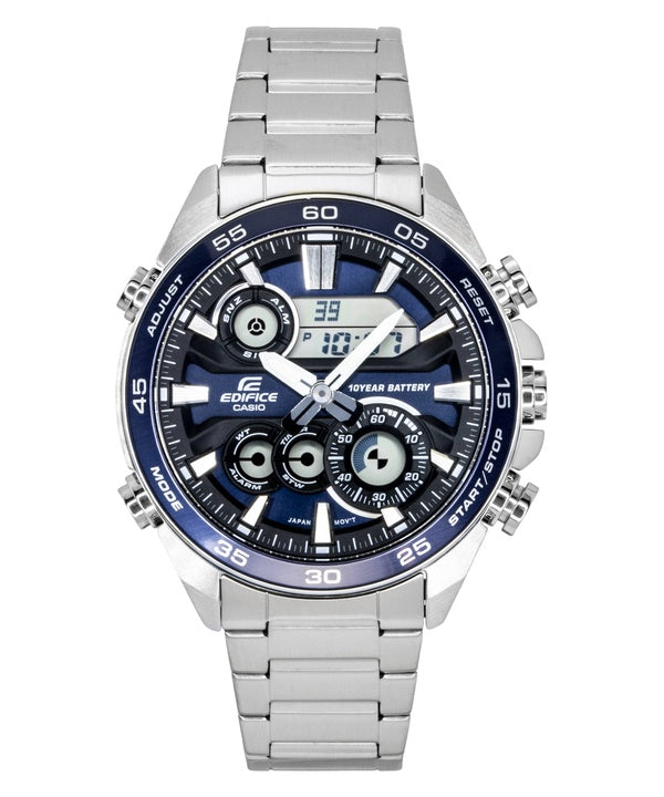Casio Edifice Analog Digital Edelstahl Blaues Zifferblatt Quarz ERA-130D-2A 100M Herrenuhr