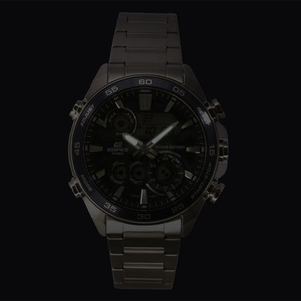 Casio Edifice Analog Digital Edelstahl Blaues Zifferblatt Quarz ERA-130D-2A 100M Herrenuhr