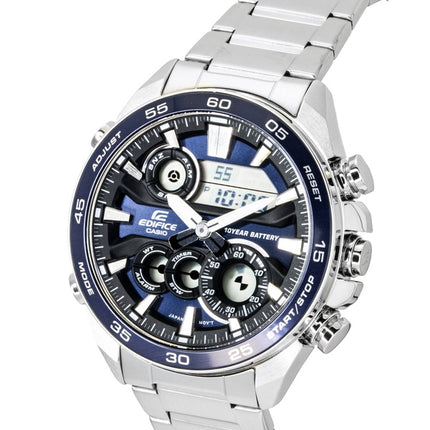 Casio Edifice Analog Digital Edelstahl Blaues Zifferblatt Quarz ERA-130D-2A 100M Herrenuhr