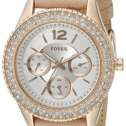 Fossil Stella Multifunktions Rotgold Leder Armband Kristallen verschönert ES3816 Damenuhr