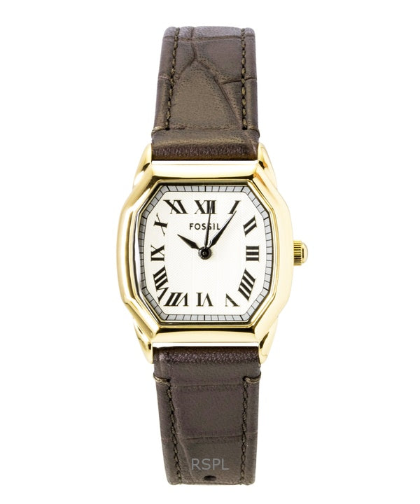 Fossil Harlow Damenuhr mit Lederarmband, cremefarbenem Zifferblatt und Quarzwerk, Modell ES5426