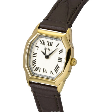 Fossil Harlow Damenuhr mit Lederarmband, cremefarbenem Zifferblatt und Quarzwerk, Modell ES5426