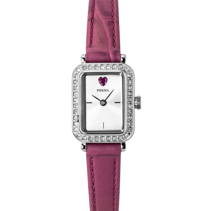 Fossil Raquel Mini Damenuhr mit rosa Lederarmband, silbernem Zifferblatt und Quarzwerk, ES5466