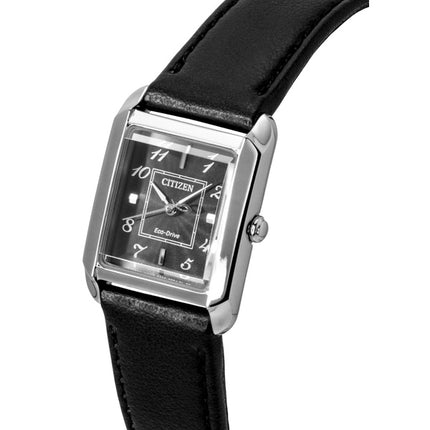 Citizen Bianca Damenuhr mit Lederarmband, schwarzem Zifferblatt und Eco-Drive-Antrieb (EW5600-01E)