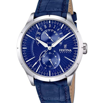Festina Retro Multifunktions Lederarmband Blaues Zifferblatt Quarz F16573-7 Herrenuhr