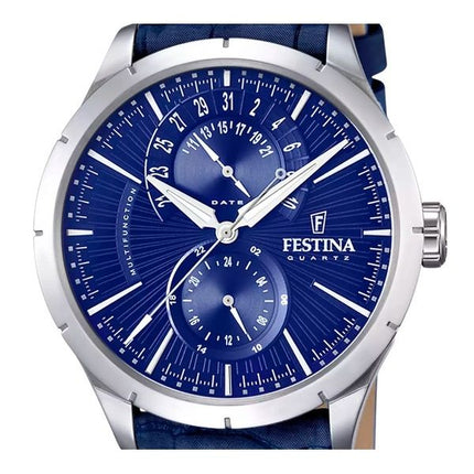 Festina Retro Multifunktions Lederarmband Blaues Zifferblatt Quarz F16573-7 Herrenuhr