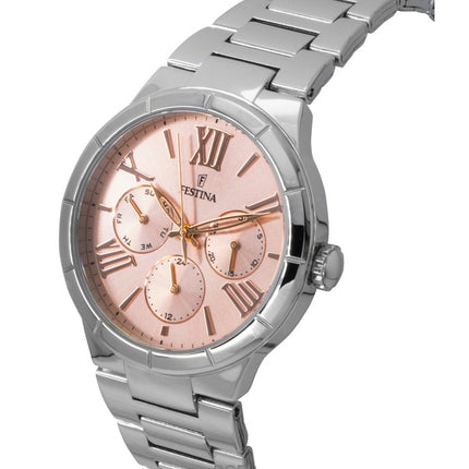 Festina Boyfriend Edelstahl Multifunktions Rosa Zifferblatt Quarz F16716-3 Damenuhr