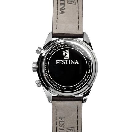 Festina Chronograph Herrenuhr mit Lederarmband, blauem Zifferblatt und Quarzwerk, Modell F16760-7