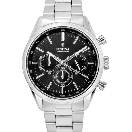 Festina Timeless Chronograph Edelstahl Schwarzes Zifferblatt Quarz F16820-4 100M Herrenuhr
