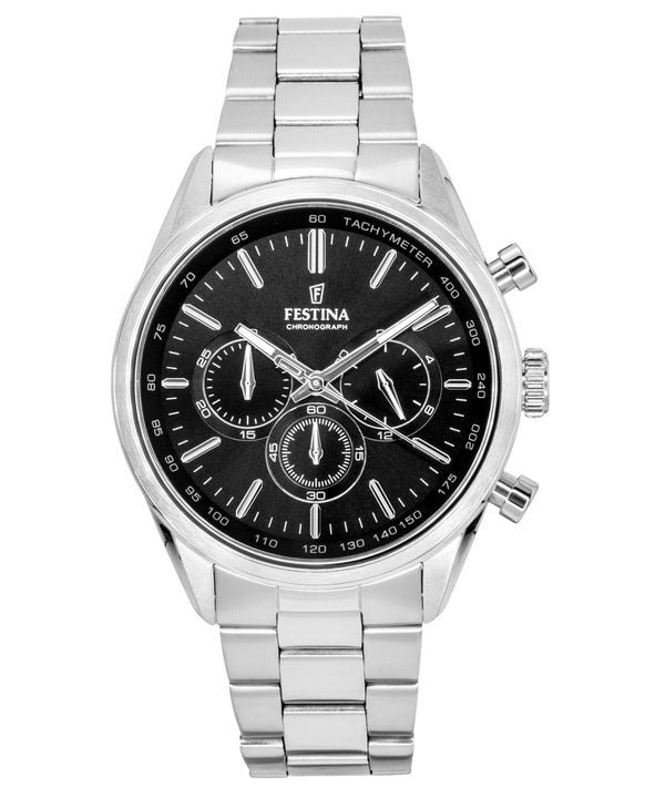 Festina Timeless Chronograph Edelstahl Schwarzes Zifferblatt Quarz F16820-4 100M Herrenuhr