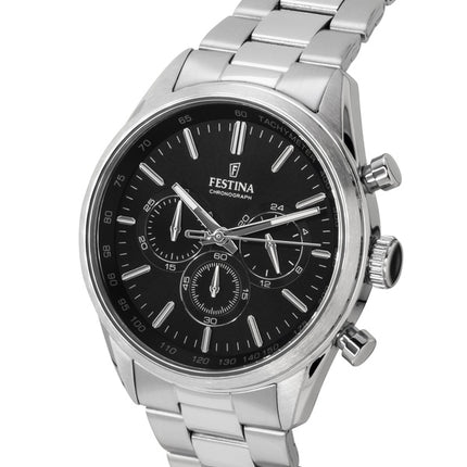 Festina Timeless Chronograph Edelstahl Schwarzes Zifferblatt Quarz F16820-4 100M Herrenuhr