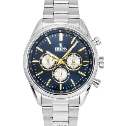 Festina Timeless Chronograph Edelstahl Blaues Zifferblatt Quarz F16820-C Herrenuhr