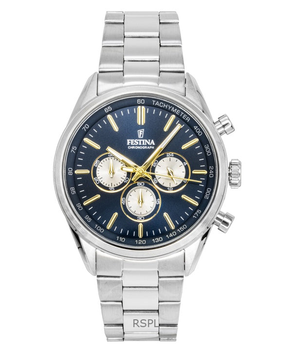 Festina Timeless Chronograph Edelstahl Blaues Zifferblatt Quarz F16820-C Herrenuhr