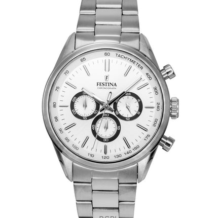 Festina Timeless Chronograph Edelstahl Weißes Zifferblatt Quarz F16820-Q Herrenuhr