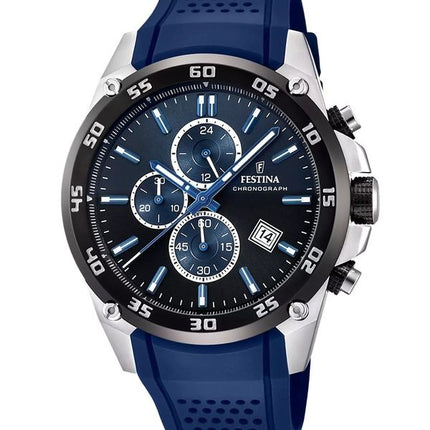 Festina The Originals Chronograph Kautschukarmband blaues Zifferblatt Quarz F20330-A 100M Herrenuhr