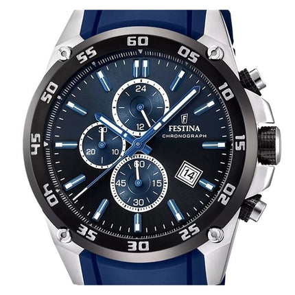 Festina The Originals Chronograph Kautschukarmband blaues Zifferblatt Quarz F20330-A 100M Herrenuhr