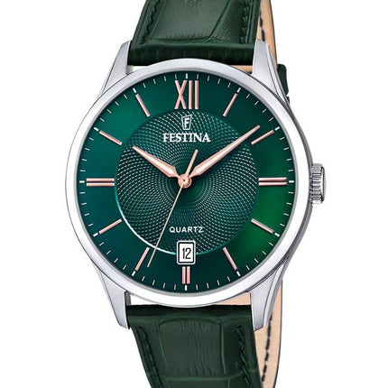 Festina Classics Lederarmband grünes Zifferblatt Quarz F20426-7 Herrenuhr