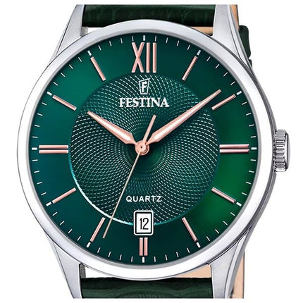 Festina Classics Lederarmband grünes Zifferblatt Quarz F20426-7 Herrenuhr