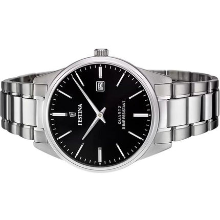 Festina Classics Edelstahl schwarzes Zifferblatt Quarz F20511-4 Herrenuhr