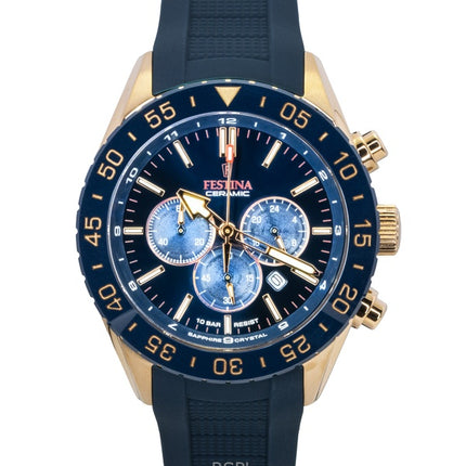 Festina Keramik Chronograph Kautschukarmband Blaues Zifferblatt Quarz F20516-1 100M Herrenuhr