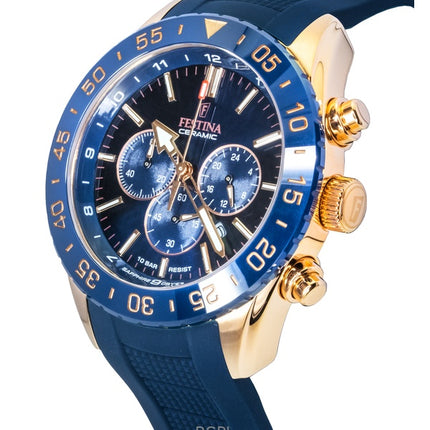 Festina Keramik Chronograph Kautschukarmband Blaues Zifferblatt Quarz F20516-1 100M Herrenuhr