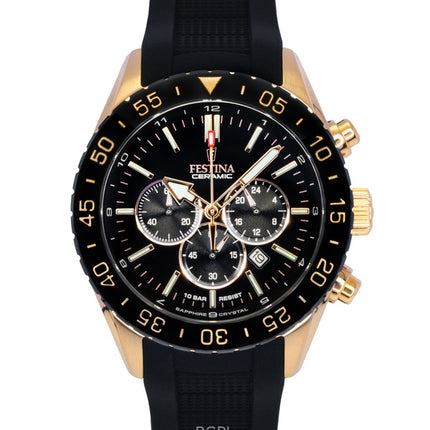 Festina Keramik Chronograph Kautschukarmband Schwarzes Zifferblatt Quarz F20516-2 100M Herrenuhr
