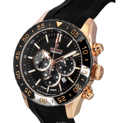 Festina Keramik Chronograph Kautschukarmband Schwarzes Zifferblatt Quarz F20516-2 100M Herrenuhr