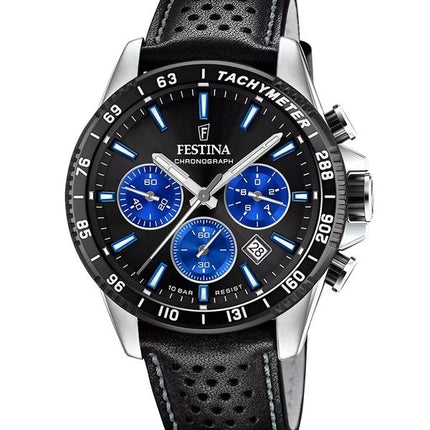Festina Timeless Chronograph Lederarmband schwarzes Zifferblatt Quarz F20561-6 100M Herrenuhr