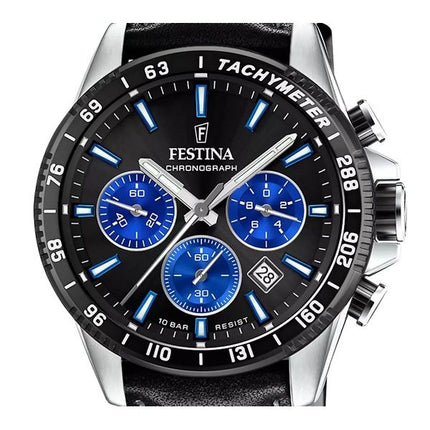 Festina Timeless Chronograph Lederarmband schwarzes Zifferblatt Quarz F20561-6 100M Herrenuhr