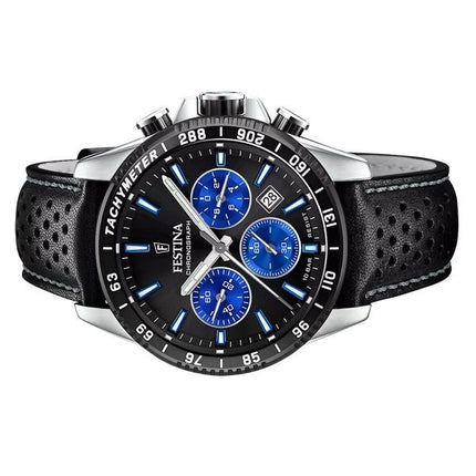 Festina Timeless Chronograph Lederarmband schwarzes Zifferblatt Quarz F20561-6 100M Herrenuhr
