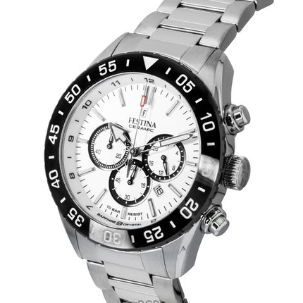 Festina Keramik Chronograph Edelstahl Weißes Zifferblatt Quarz F20575-1 100M Herrenuhr