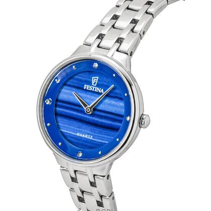 Festina Mademoiselle Damenuhr aus Edelstahl mit blauem Zifferblatt und Quarzwerk F20600-A