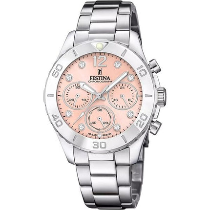 Festina Boyfriend Chronograph KristAlle Akzente Rosa Zifferblatt Quarz F20603-7 100M Damenuhr