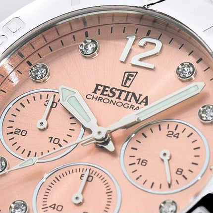 Festina Boyfriend Chronograph KristAlle Akzente Rosa Zifferblatt Quarz F20603-7 100M Damenuhr