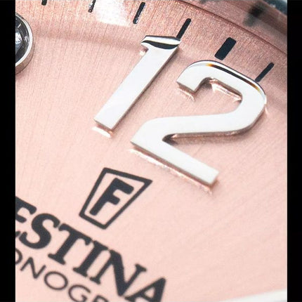 Festina Boyfriend Chronograph KristAlle Akzente Rosa Zifferblatt Quarz F20603-7 100M Damenuhr