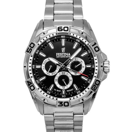 Festina Edelstahl Multifunktions Schwarzes Zifferblatt Quarz F20623-4 100M Herrenuhr