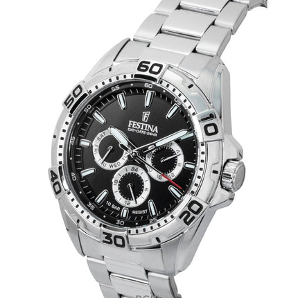 Festina Edelstahl Multifunktions Schwarzes Zifferblatt Quarz F20623-4 100M Herrenuhr