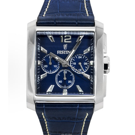 Festina Chronograph Lederarmband Blaues Zifferblatt Quarz F20636-2 Herrenuhr
