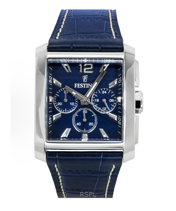 Festina Chronograph Lederarmband Blaues Zifferblatt Quarz F20636-2 Herrenuhr