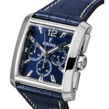 Festina Chronograph Lederarmband Blaues Zifferblatt Quarz F20636-2 Herrenuhr