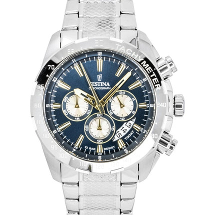 Festina Timeless Chronograph Edelstahl Blaues Zifferblatt Quarz F20668-5 100M Herrenuhr